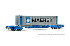 021-HE6044 - H0 - RENFE, 4-achs. Containertragwagen MMC3, beladen mit einem 45’ Container „Maersk”, Ep. VI